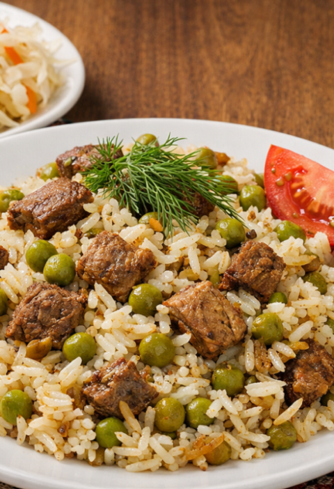 Nahar Süfresine Leziz etli Yasıl Noxudlu Plov